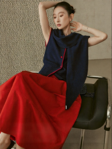 SUSHE | Xingsuo New Chinese Style Pure Wool Color Block Vest Sweater Two Piece Set