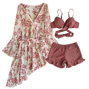 Áo Tắm Cỡ Lớn Bộ Ba Chiếc Gợi Cảm Phong Cách Instagram Hàn Quốc Hai Mảnh Mùa Hè Cho Nữ Áo Choàng Che Bụng Thon Gọn Kín Đáo Áo Tắm Suối Nước Nóng