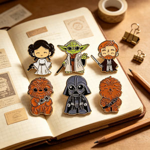 Hot Toys | 5/6/7pcs Cute Monster Brooche Enamel Pin Set including Darth Vader Mandalorian Leia Organa Solo Metal Badges Match with clothing