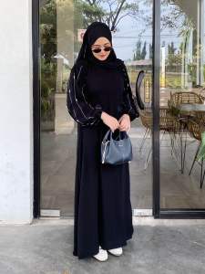 Abaya Nada Tangan Balon Mutiara By Toko Laris Jettblack