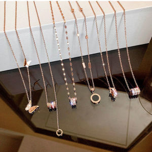 Bsfome Vòng cổ kim cương giả hồng vàng thép mạ 18k không xỉn màu đá Cubic Zirconia lấp lánh mặt dây chuyền ống tròn