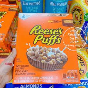 (1 hộp 729g) Bánh ngũ cốc ăn sáng Reeses Puffs Cereal Peanut Butter hàng chuẩn Mỹ bay air sweet crunchy corn puffs