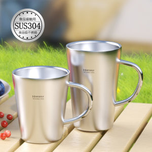 Double Layered 304 Stainless Steel Cup with Handle for Men And Women Home Office Coffee Drinking Tea Cup Heat Resistant