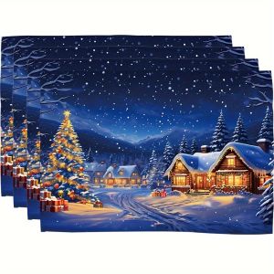 VIKAMA 4 Miếng Tấm Lót Đĩa Giáng Sinh Hiệu Ứng Bầu Trời Đầy Sao Polyester Trang Trí Bàn Ăn Chống Thấm Dễ Dàng Chăm Sóc Tiệc Nghỉ Lễ