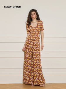Vintage Print Double-sided Wide Leg Pants Set