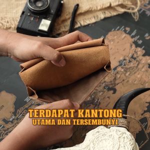 Dompet Panjang Lipat 2 3D Pria Kulit Sapi Crazy Horse Full Kulit Luar Dalam 15 Slot Kartu Awet Keren