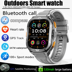 2025 New GPS Smart Watch Men 1.96-inch HD AMOLED Screen Compass Bluetooth Call 5ATM Waterproof Sport Smart Watch for Android iOS