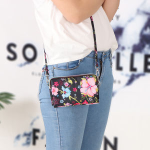 Large Capacity Crossbody Phone Bag Neck Hanging Shopping Vegetable Wallet for Middle-Aged Women And Men Nylon Floral Pattern