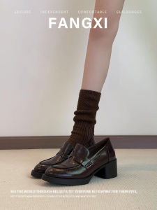 British Style Round Toe Loafers Chunky Heels