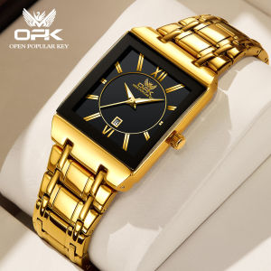 OPK watch for men waterproof 2023 original fashion square luxury calendar luminous stainless steel gold black men casual watches
