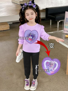 Korean Style Long Sleeve T-Shirt for Girls Autumn Wear Sparkling Color Changing Clothes Pure Cotton Kawaii Top Spring Season