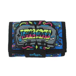 Austria Smiggle กระเป๋าสตางค์สำหรับเด็กกระเป๋าสตางค์น่ารักสำหรับเด็กผู้ชายมีการ์ดสามกระเป๋าเงินแบบพับที่ใส่เกมเสือสีฟ้าขนาด5นิ้ว