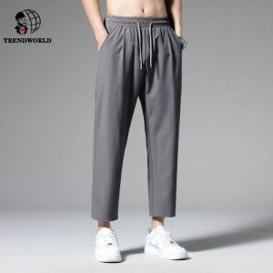 Pants Mens Thin Loose Straight New Style Ice Silk Sports Cropped Casual Pants In Summer