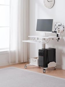 Sanwa Supply | Mobile Double Layer Steel Small Modern Height Adjustable Desk