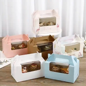 10 PCS 2 4 6 Holes Cupcake box with handle Pastry Box Gable box Cookies Brownies Banana loaf Box