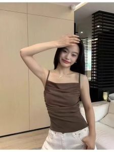 Áo Vest Ngắn Màu Trắng Modal Có Đệm Ngực Áo Ba Lỗ Dệt Kim Cổ Chữ V Xếp Ly Áo Lót Mùa Hè Thường Ngày Không Có Thương Hiệu