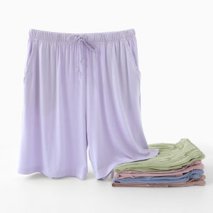 Ladies Summer Ice Silk Modal Thin Home Pants Five-Quarter Shorts Comfortable mid Waist Casual Leisure Solid Color Beachwear