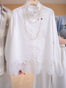 Elegant Lace Shirt Womens Autumn New Style Premium Lightweight Age-Defying Fashionable Wood-Edged Ladies Business Casual Loose Fit Long Sleeve Button-Up Pure Color