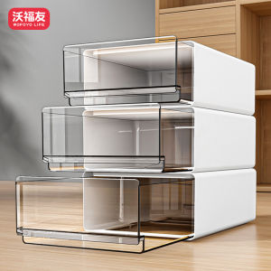 Office Desk Surface Panel Storage Box Drawer-Type Station A4 File Organizing Cabinet Transparent Storage Box Stackable Storage Rack