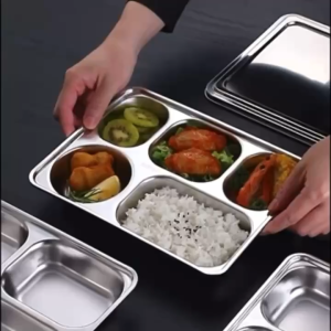 BIN LU 5 Grid Stainless Lunch Box With Cover Bento Box For School Kids Adult Food Tray With Divider Food Grade 304 Meal Container Baunan Box Leakproof Manila Stock