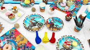 Potdemiel | 98 Pcs Motorcycle Birthday Decorations & Tableware - Motorcycle Theme Party Banner Plates Cup Etc Motorcycle Birthday Party Supp