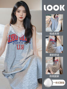 เซ็กซี่ลูกไม้ Trimmodal ผ้าไหมน้ําแข็ง Sleep ชุดผู้หญิงฤดูร้อนกีฬา Bra สไตล์หน้าอก Pad เอวสูง V คอ Nightgown