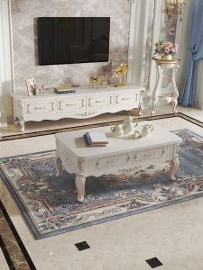 European Style Ivory Wooden Coffee Table Simple Living Room Tea Table Rectangular Shape Luxury Quality No Storage Space Required
