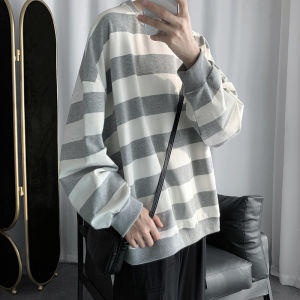 Autumn and Winter Stripes Sweatshirt Mens K-style Trendy Teen Easiest for Match Top Clothes Student Base Long-Sleeve T-shirt