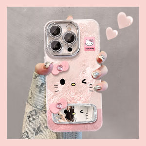 Ốp Lưng iPhone 17 pro Max Mùa Hè Mới Dành Cho Nữ 16 pro Màu Hồng KT Mèo Thắt Lưng Ống Kính Bảo Vệ Toàn Diện Băng Hà 12