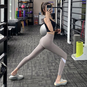 Slimming High-Waist Fitness Pants Womens Peach Butt Lifting Yoga Sports Wear Breathable Moisture Wicking Tight Color Block Set
