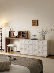French Cream Style Modern Minimalist White Solid Wood Dressing Table