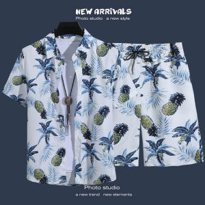 Hainan Island Beach Shirt Mens Set Sanya Travel Hawaii Large Size Floral Print Short Sleeve Loose Fit Youth Summer Casual Shirt