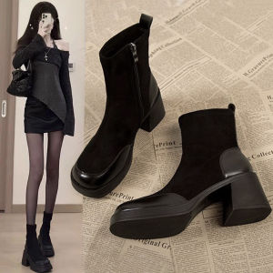 French High Heel Martin Boots Women Short Boots Autumn Winter New Korean Style Elastic Slim Boot Thick Bottom Heavy Heel