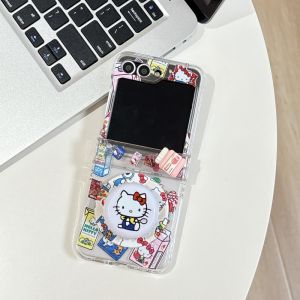 เคสโทรศัพท์มือถือ Kitty Cat ดูดซับแม่เหล็ก MagSafe ป้องกันการตกหล่น หน้าจอพับ ลายการ์ตูนน่ารัก สำหรับ Samsung ZFlip7 ZFlip6 ZFlip5