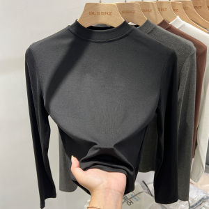 White Half Turtleneck Bottoming Shirt Inner Wear Womens Autumn and Winter European Goods T-shirt Slim-Fit Crop-Top Shoulder Long Sleeves T-Shirt