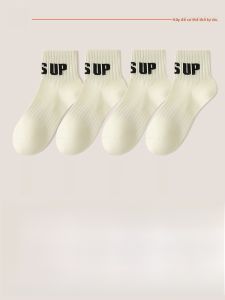 JINGCHI | Tất cotton dày màu nâu cho nữ tất ngắn thể thao tất cotton nguyên chất tất đến giữa bắp chân mùa thu đông tất cotton dày tất thường ngày