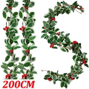 สายโคมไฟติดผนังคริสต์มาส LED 2ม. สีแดงเทียมเถา รูปแบบหนัก บรรทัดผลไม้เล็กๆ สำหรับประดับต้นคริสต์มาสของตกแต่งบ้าน