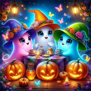 Huacan 5D Halloween Party Diamond Painting DIY Coffee Dessert Full Square Round Diamond Mosaic Night Scene Rhinestone Pictures
