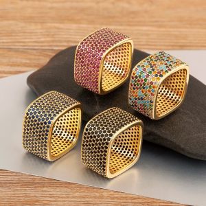 Fashion 5 Colors Square Shape Inlaid Crystal Zircon Rings For Women Men Hip Hop Style Copper Finger Jewelry Accessories Gift