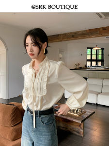 Áo Sơ Mi Nữ Tay Dài SRK Kiểu Pháp Thanh Lịch Cổ Đứng Mùa Thu Đông Mới Thiết Kế Nhỏ Tai Thỏ Viền Áo Thường