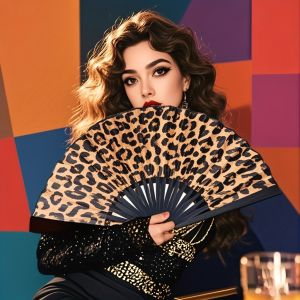 Elegant Leopard Print and Black Frame Folding Fan - Used for Performances Parties Weddings and Home Decor