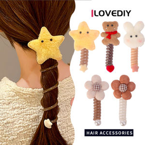[ILOVEDIY] New Furry Phone Cord Hair Band Ponytail Cartoon Head Rope Rubber Band High Elastic Hair Rope