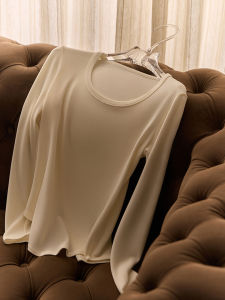 Warm Base Layer Shirt Low Neck U-Shape Large round Neck Inner Wear Underwear Top Skin-Close Fleece-Lined Neckline Womens Thermal Top