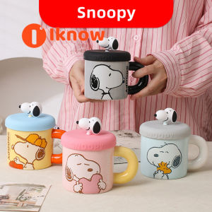 I know Snoopy genuine ceramic mug with lid cute cartoon and cute snoopy high aesthetic water cup set