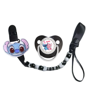 Disney | Bling Baby pacifier Set  Elegant Luxury Style Baby Play Mouth with Chain Clip  Gift for Newborn Feeding Cartoon Print Comforting