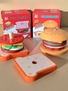Childrens Wooden Toy Realistic Burger Sandwich Kit Matching Educational Assembly Game House Role Play Toy for Boys And Girls