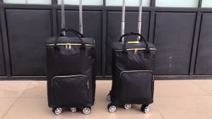 [READY STOCK] Retractable Folding Shopping Trolley Bag With Wheels Detachable Trolley Insulated Shopping Bag Household
