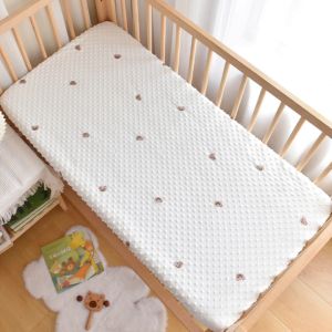 Soft Doudou Velvet Baby Bed Comfort Sheet with Elastic Band - Embroidery Crib Protector Cover Bedding 65*120CM