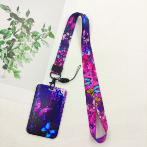 Butterfly ID Card Holders Lanyards Girls Door Card Case Hanging Rope Women Badge Holder Neck Strap Business Card Gift