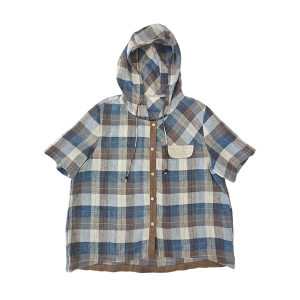 WUSEWUWEI | เสื้อคลุมแขนสั้นฮู้ดผ้าปะติดปะต่อวินเทจสีสัน